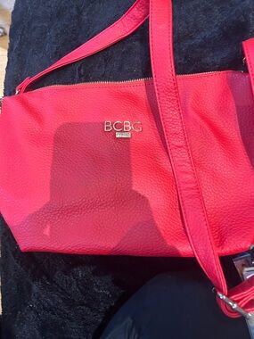 BCBG Bright Red Pebbled Leather Shoulder Bag